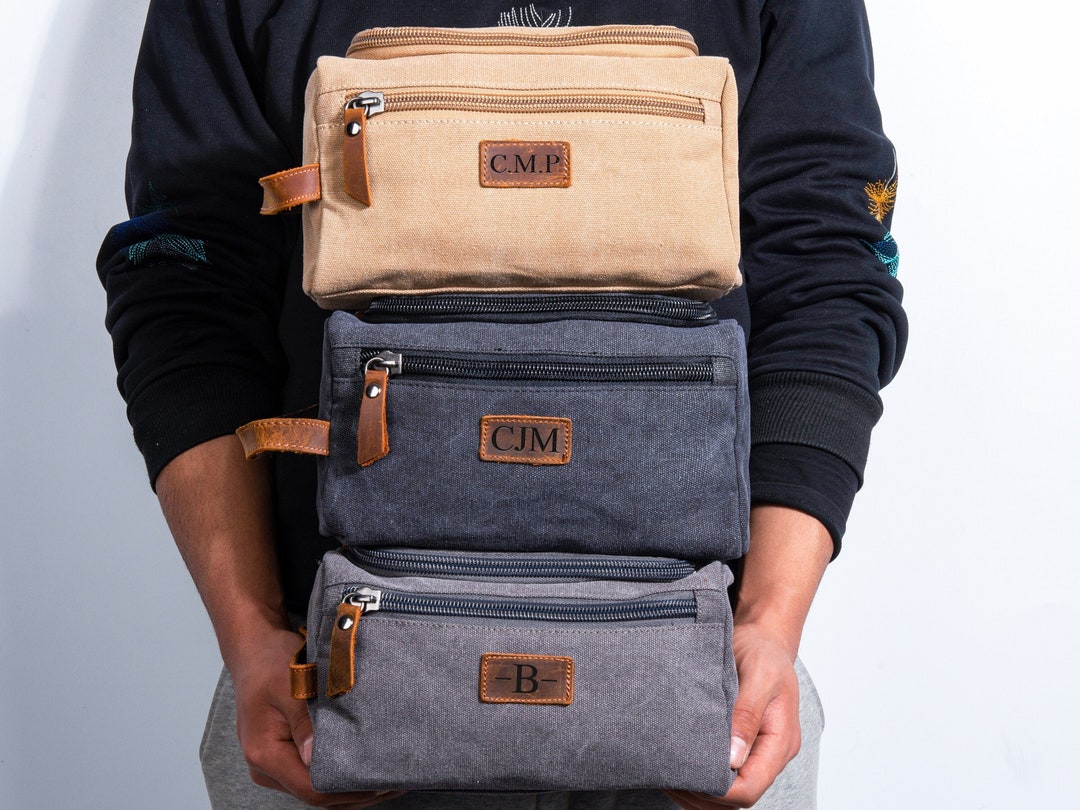 Personalized Dopp Kit Canvas Leather Shaving Kit Washed Canvas Dopp Kit