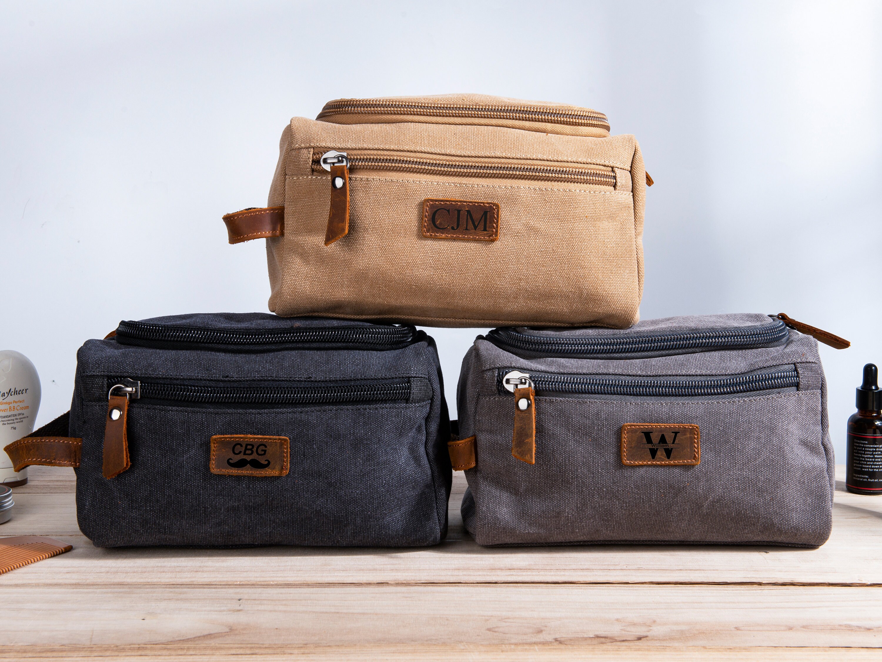 Mens Toiletry Bag Canvas Dopp Kit Engraved Shaving Kit Groom Etsy