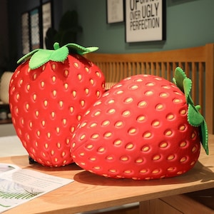 3D Strawberry Spandex Soft Pillow, Cartoon Fruit Pillow, Kawai Pillow, Gift for Her 35cm