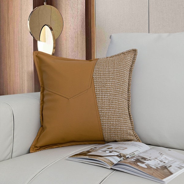 Camel Leather Pillow Etsy