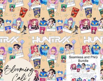 KPop Hunters Seamless Pattern, Huntrix Digital Paper, Demon Hunters Repeating Pattern, Rumi Mira Zoey Sublimation, K Pop Surface Pattern Art