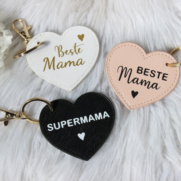 Schlüsselanhänger Herz, beste Mama, Geschenk für Mama, Muttertag, Geburt, Geburtstag, Kunstleder, gold, rosa, weiß, schwarz, Mami