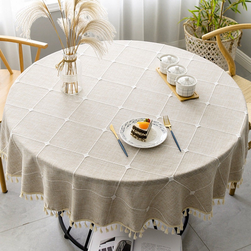 Round Cotton Tablecloth Linen Natural Dining Tablecloth Etsy