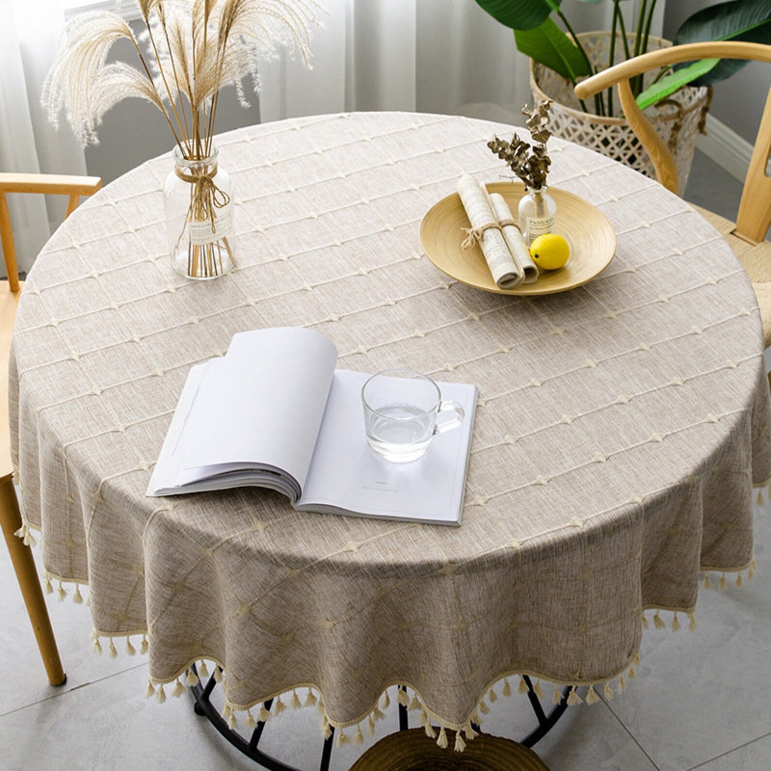 Round Cotton Tablecloth Linen Natural Dining Tablecloth Etsy