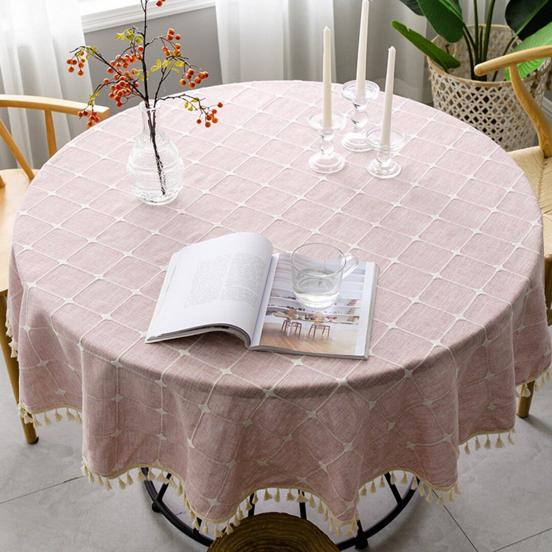 Round Cotton Tablecloth Linen Natural Dining Tablecloth Etsy