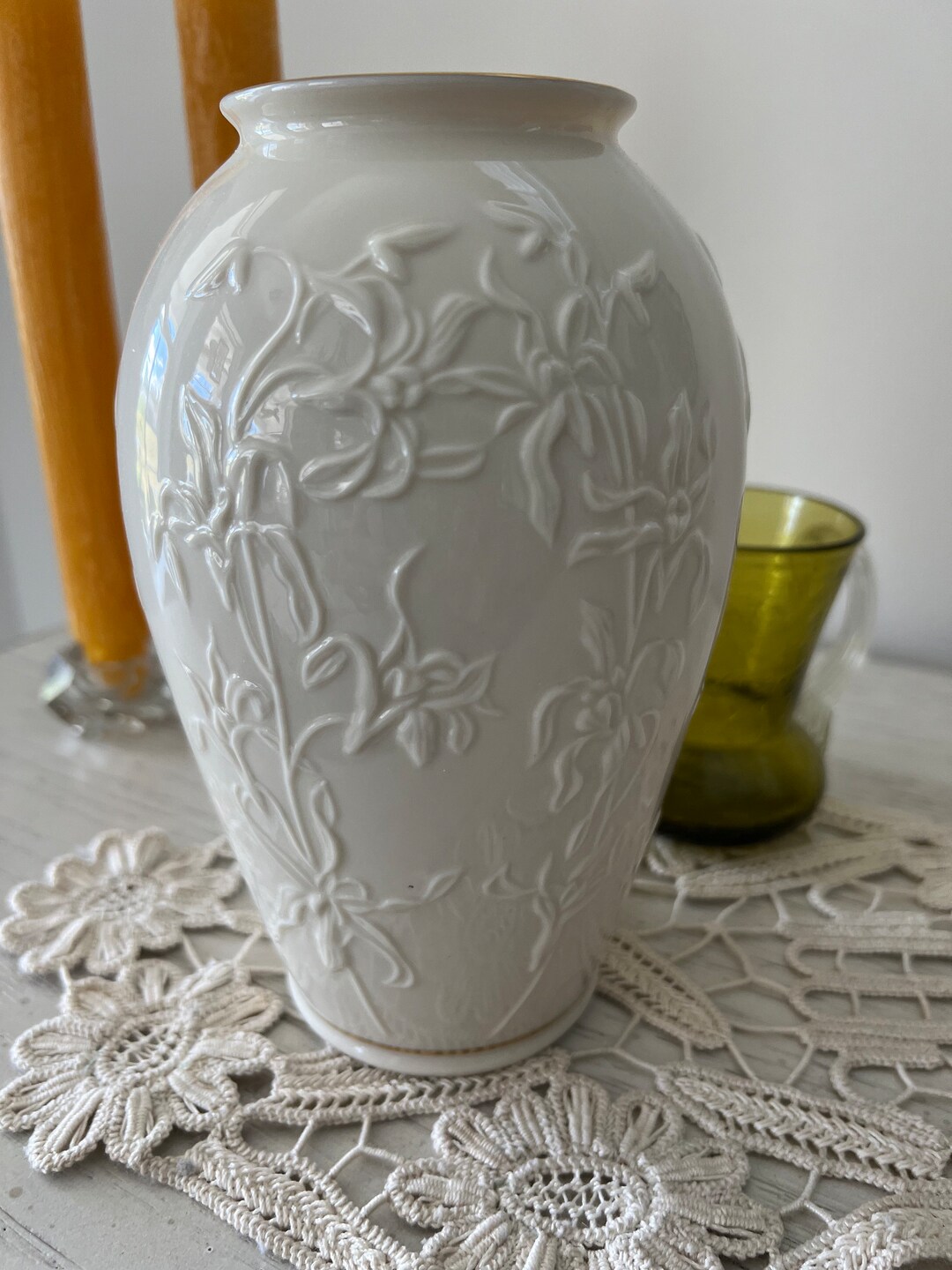 Vintage Lenox Vase Porcelain Raised Iris Flower Motif Gold Etsy