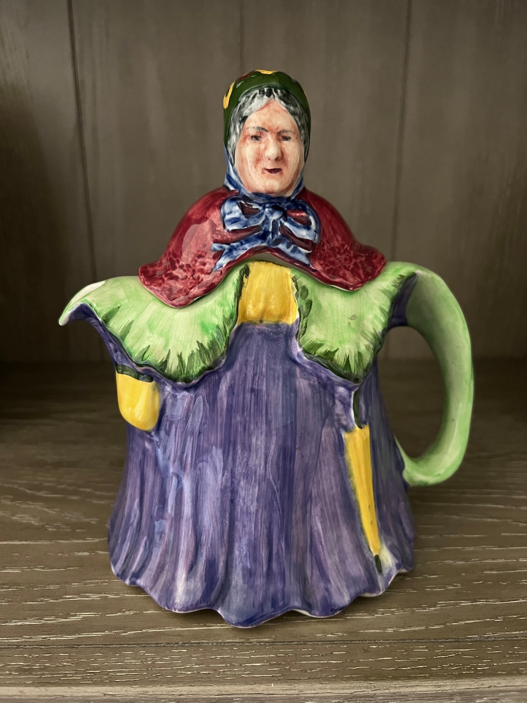 Vintage Little Old Lady Teapot Figural Pottery Colorful Etsy