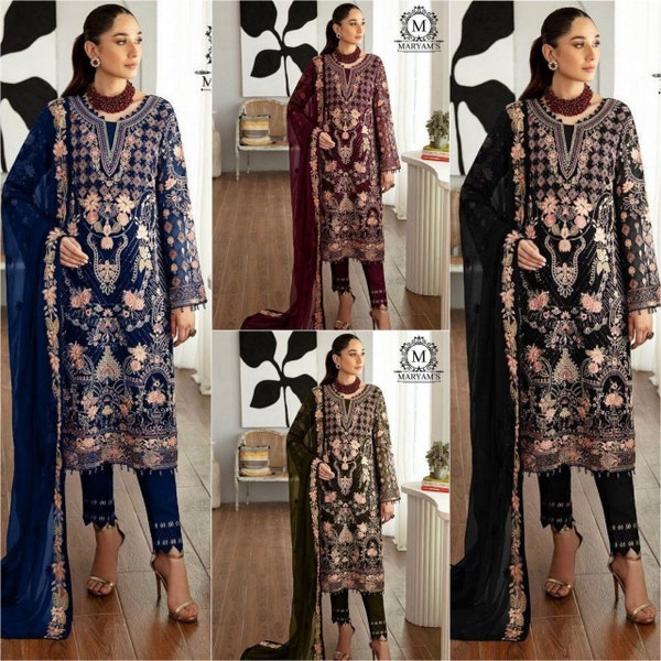 Black Pakistani Indian Wedding Party Wear Designer Salwar Kameez Suits Ready to Wear With Embroidery Worked Heavy Georgette Dupatta Dress