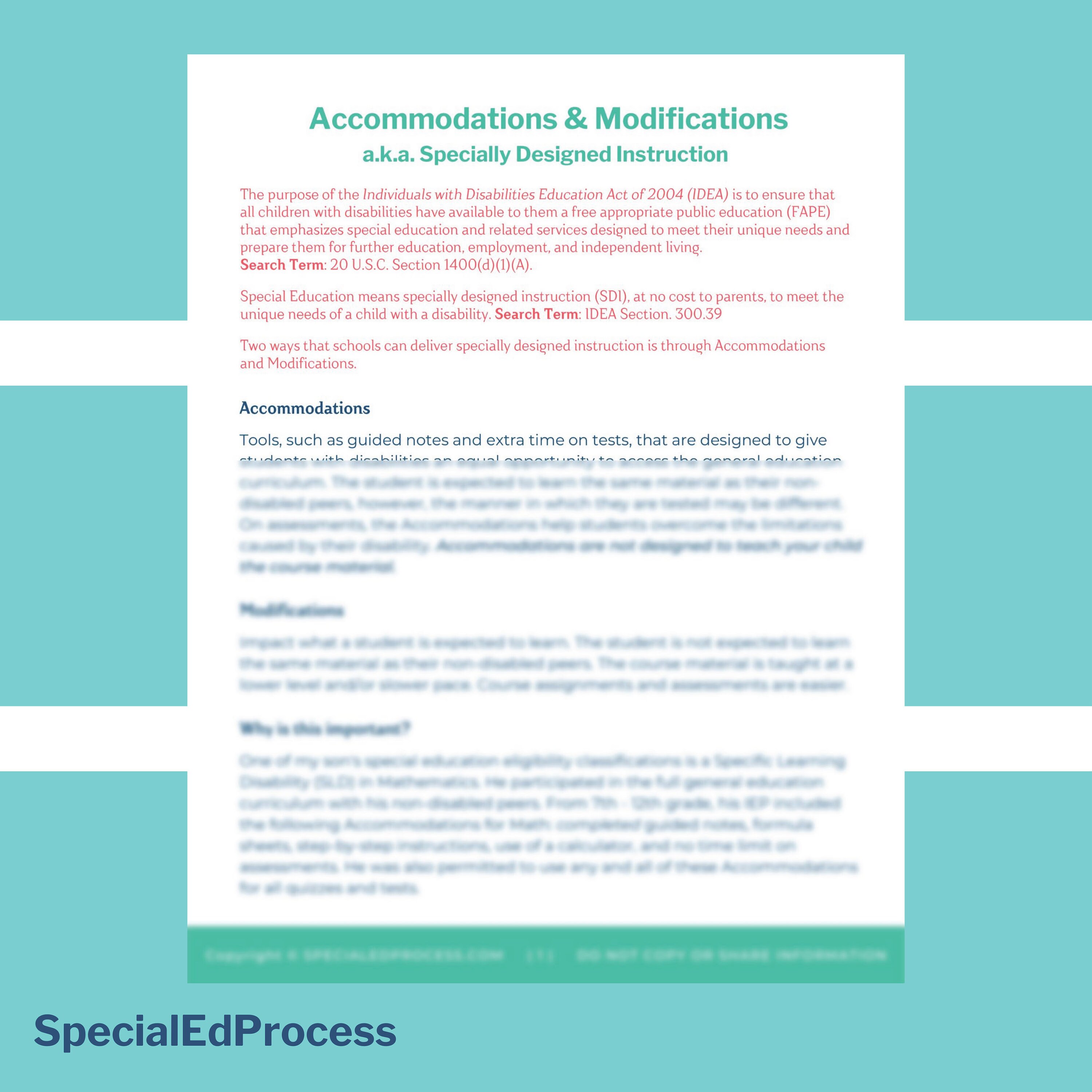 Special Education Accommodations & Modifications Guide, IEP Worksheet ...