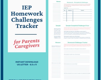 IEP Homework Challenges Tracker, Special Education Documentation (Fillable PDF)
