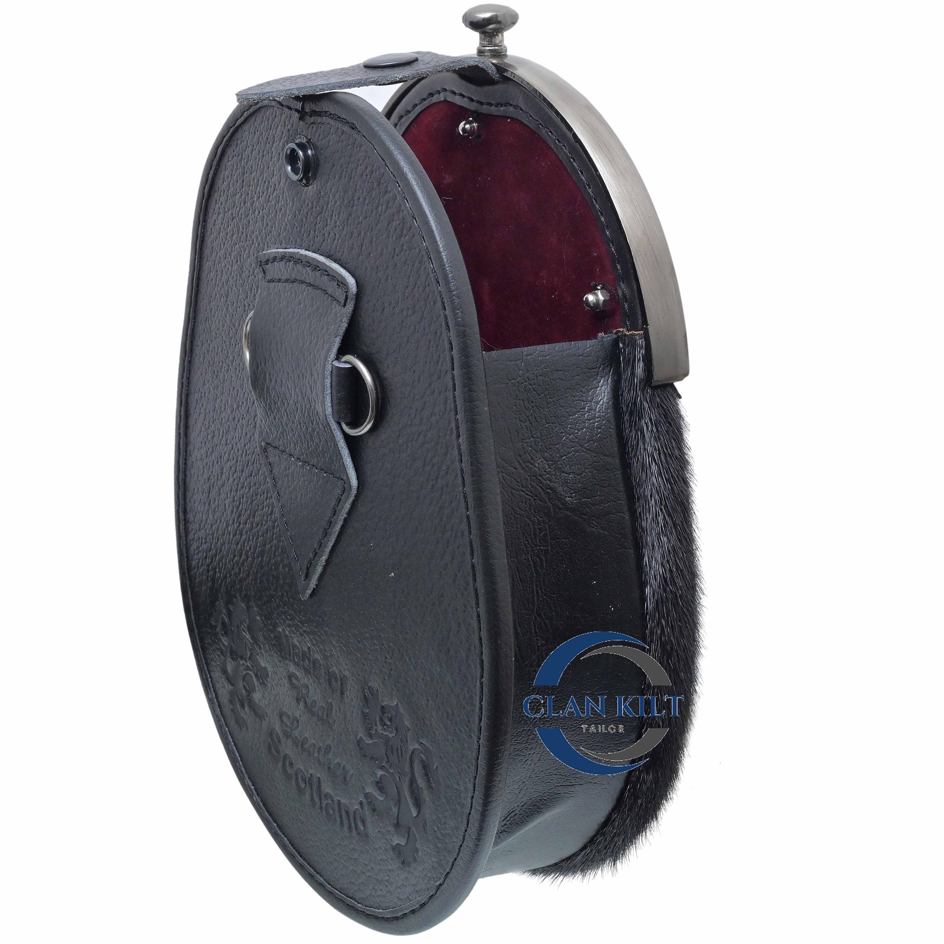 Elegante Kilt Sporran scozzese da uomo - Pelliccia nera con cardo in
