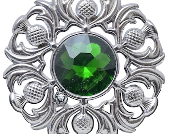 Kilt Fly Plaid Brooch – Elegant Scottish Tartan Sash Pin Sparkling Crystal Stone, Piper Brooches for Women & Men – Highland Dress Accessory