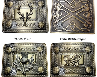 TE Kilt Écossais Boucle Ceinture Trèfle Irlandais Finition Antique