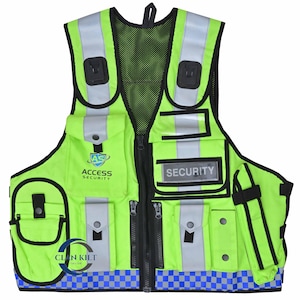 Tactical Security Vest with Dog Handler Safety hi viz yellow Jacket, CCTV Coverage, Reflective Badges – One Size Fits All Adults