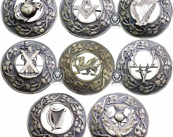 Scottish Tartan Kilt Fly Plaid Brooch – Antique Brass Shamrock Design Pin Brooches for Men – Highland Sash Accessory – Heritage Gift