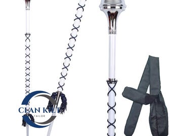Drum Major Mace with Chrome Ball Top - Gold/Silver Silk Cor, Brass Twisted Chain - Premium Ball Head Tripod Mount - Soft Carrying Case
