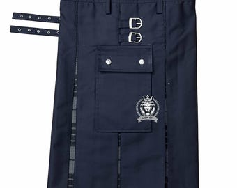 Men's Utility Kilts - Scottish Hybrid Tartan Design - Black Cotton Material with Adjustable Straps, Cargo Pockets – Over 80 Tartan Options