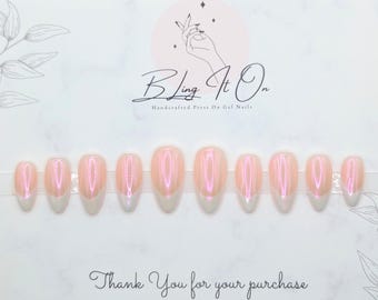 I'm a Barbie Girl | Pink Chrome Effect French Tip | Press On Gel Nails|