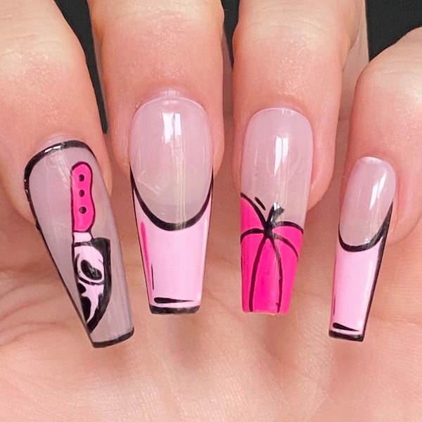 Pink scream Halloween nails