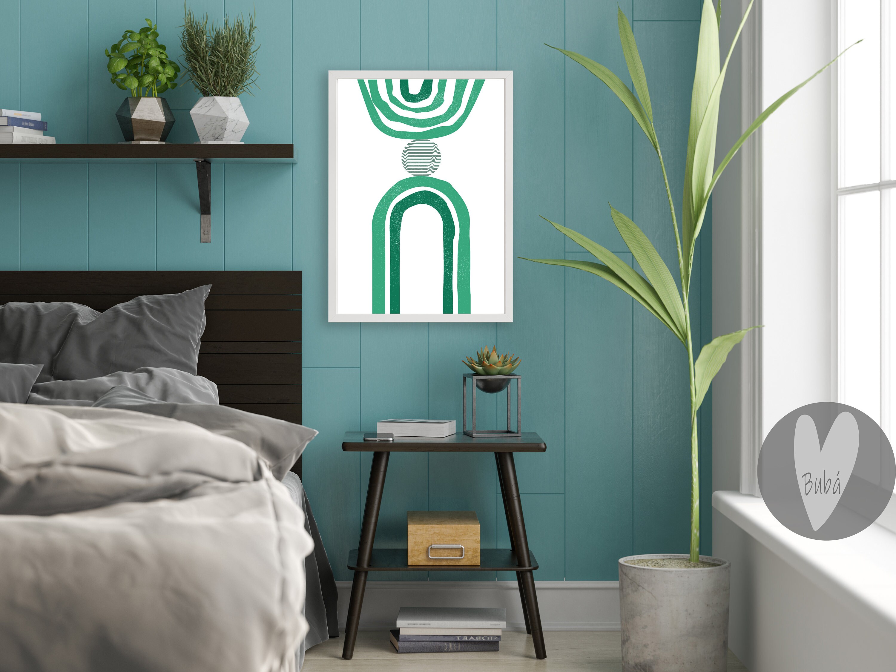 Emerald Green Wall Art, Bedroom Wall Art Over the Bed, Boho Wall Art
