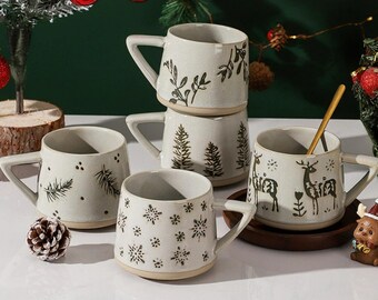 Christmas Ceramic Mug, Vintage Ceramic Coffee Mug, Christmas Mug Gift, Winter Mug, Winter Snowflakes Mug, Holiday Coffee Mug, Christmas Cup