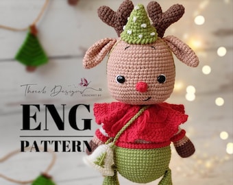 Amigurumi-Hirsch, englisches Muster, Weihnachtsspielzeug, Weihnachten, Amigurumi-Spielzeug, digitales Muster, Tierspielzeug, Häkelhirsch