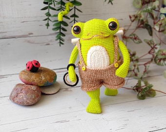 Amigurumi Rana, Pequeño Genio, Entomólogo Un Explorador, Patrón Digital de Ganchillo Inglés