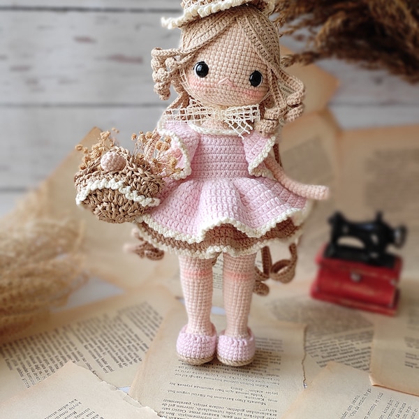 Lily Amigurumi Doll,In Vintage Dress, Handemade And Playmate, Crocheted English Pattern