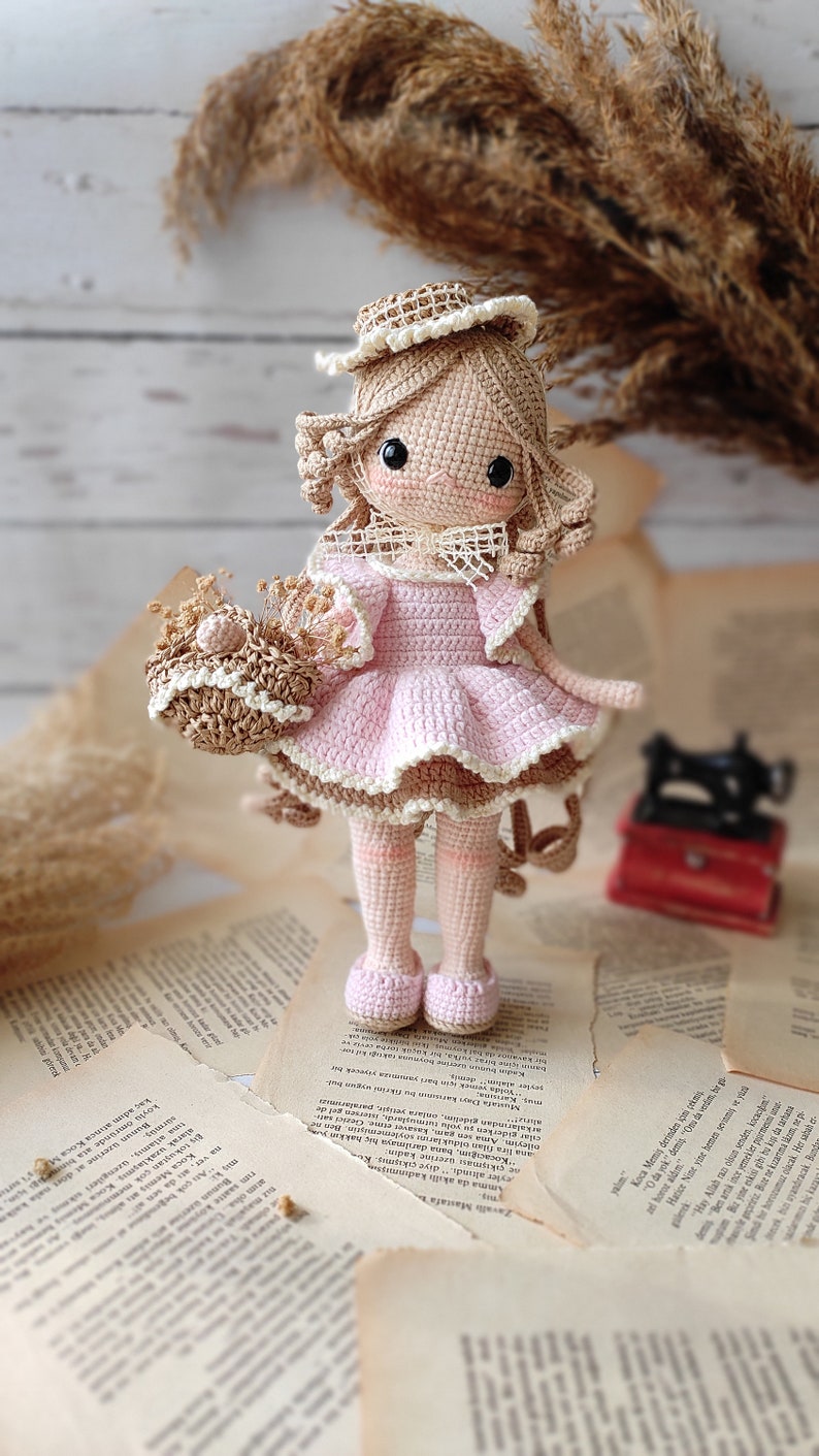 Lily Amigurumi Doll,In Vintage Dress, Handemade And Playmate, Crocheted English Pattern zdjęcie 1