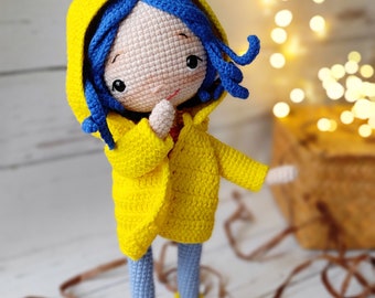 Modèle anglais, Poupée Coraline, Poupée Amigurumi, Poupée au crochet, Poupée Halloween, Coraline