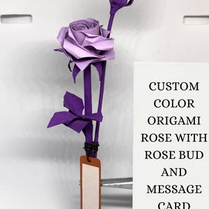 Rosa e botão de origami personalizados, presente de flor de papel feito à mão com cartão de mensagem, escolha de cor personalizada