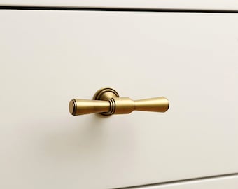Pomello a T in ottone invecchiato / Pomelli per mobili in ottone / Pomelli per cucina in oro antico / Maniglie in ottone antico / Pomelli per cassetti MCM / Ferramenta in ottone