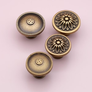 Art Nouveau Antique Dresser Knobs | Aged Brass Drawer Knobs | Antique Gold Cabinet Knobs | Decorative Dresser Knobs | Solid Brass Knobs