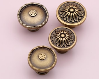 Art Deco Solid Brass Cabinet Knobs - Antique Gold Finish