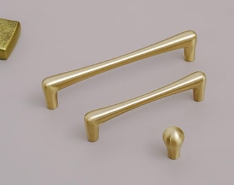 Brushed Gold Solid Brass Cabinet Handles: Minimalist Modern Kitchen Drawer Pulls