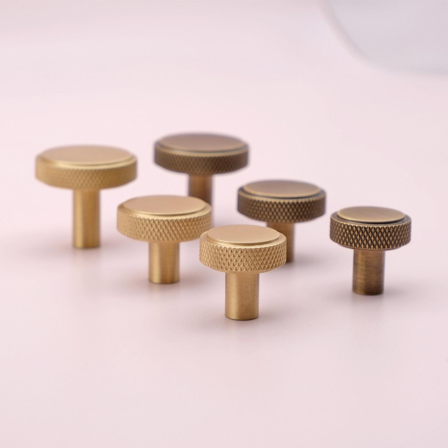 Knurled Cabinet Knobs Solid Brass | Antique Brass Dresser Knobs | Gold Drawer knobs | Wardrobe Door Knobs | Minimalist Cabinet Knobs