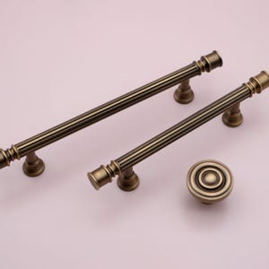Aged Brass Cabinet Pulls | Antique Gold Pulls | Antique Dresser Pulls | Linear Cabinet Handles | Old Brass Pulls | Kitchen Cabinet Hardware