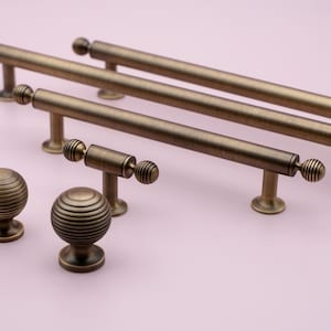 Reeded Antique Brass Handles | Kitchen Cabinet Pulls | Mid Century Modern Hardware | Old Brass Pulls | Oil Rubbed Bronze Handles