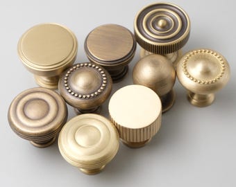Assorted Cabinet Knobs Solid Brass: Antique Brass Drawer Knobs, Decorative Dresser Knobs, Door Knobs for Cupboard, Kitchen Cabinet Hardware