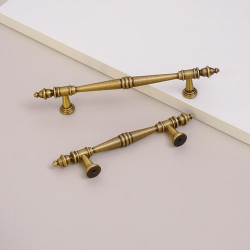 Vintage Brass Cabinet Handles: Antique Gold Drawer Pulls - Etsy Vintage Brass Cabinet Handles: Antique Gold Drawer Pulls - Etsy