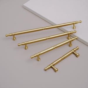 Brushed Brass Cabinet Handles | Gold Cabinet Door Pulls | Solid Brass Drawer Pulls | Brass Kitchen Pulls | Kitchen Cabinet Hardware