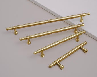 Brushed Brass Cabinet Handles | Gold Cabinet Door Pulls | Solid Brass Drawer Pulls | Brass Kitchen Pulls | Kitchen Cabinet Hardware