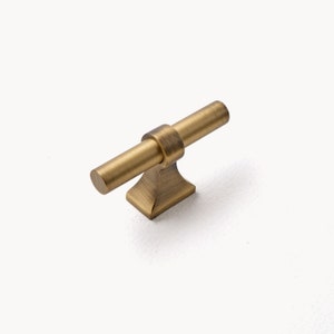 Aged Brass T-Knob | Brass Cabinet Knob Pulls | Antique Gold Kitchen Pulls | Antique Brass Handles | Vintage Drawer Knobs | Brass Hardware