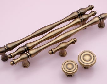 Gewellte antike Möbelknäufe | Massivem Messing Antik Gold Schrank Griffe | Küchengriff Messing | Alter Messing Türgriffe | Schrankbeschläge