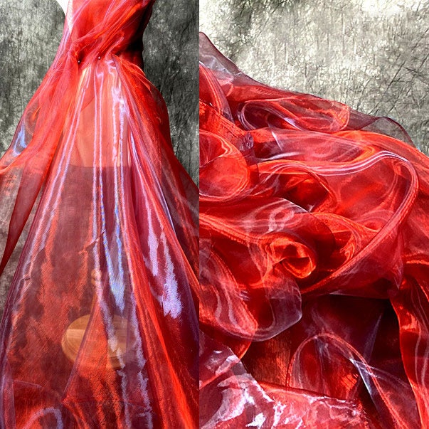 Silk Organza Fabric by the Yard, Silk Organza Fabric Red, Red Organza Fabric,  Silk Red Fabric by the Yard, Silk Red Organza Fabric by Yard 