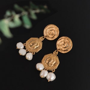 Baroque Pearl Tassel Hoop Earrings: 14K Gold Dangle Earrings