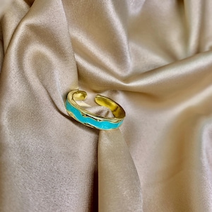 Blue Fritillaria Enamel Ring, Enamel Ring, Gold Plated Enamel Ring