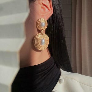 Baroque Style Pearl Ear Dangle 14k Solid Gold Long Tassel Drop Earrings