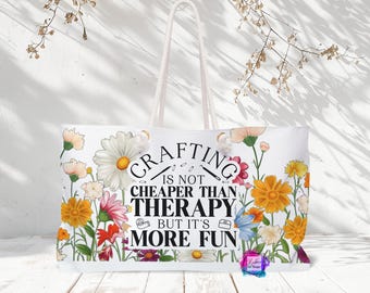 Crafting Therapy Weekender Bag, Crafting Tote, Craft Lover Gift, Large Canvas Bag, Weekend Overnight Travel Duffel Bag