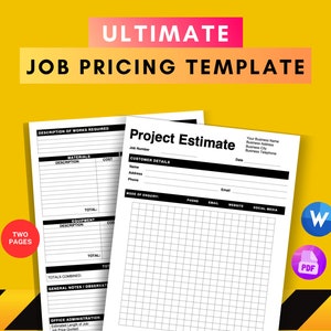 Construction Job Estimate Form | Editable Pricing Template | Printable | Construction Estimate Template | Contractor | Electrician | Plumber